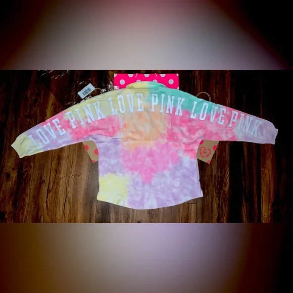 NEW VS PINK Pastel Tie Dye Quarter Zip Logo Varsity Sweatshirt. - Picture 1 of 11